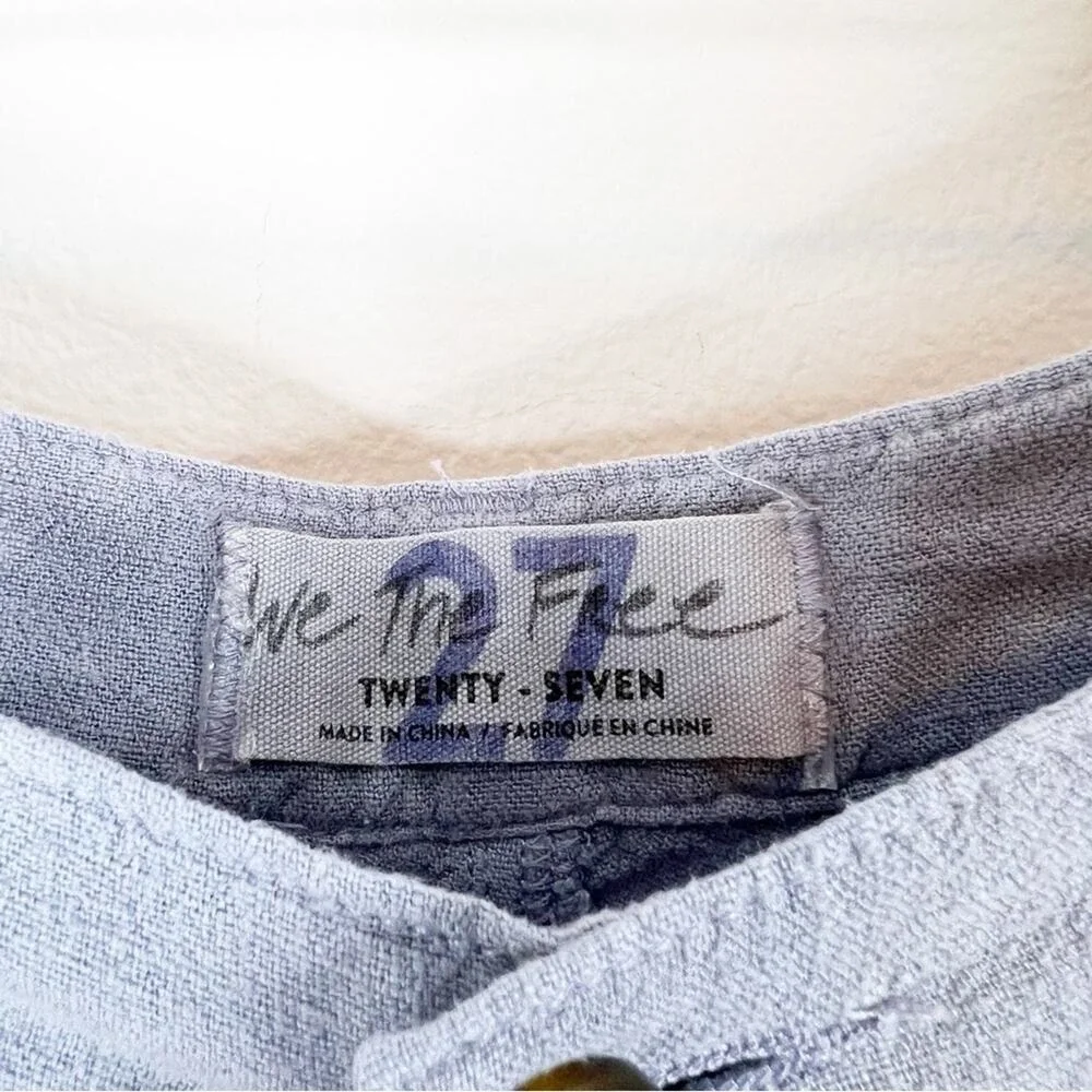 NWT Free People Faded Love Linen Blend High Waist Pants 27 Blue